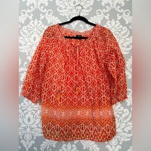 4/$20 Orange Patterned Peasant Blouse